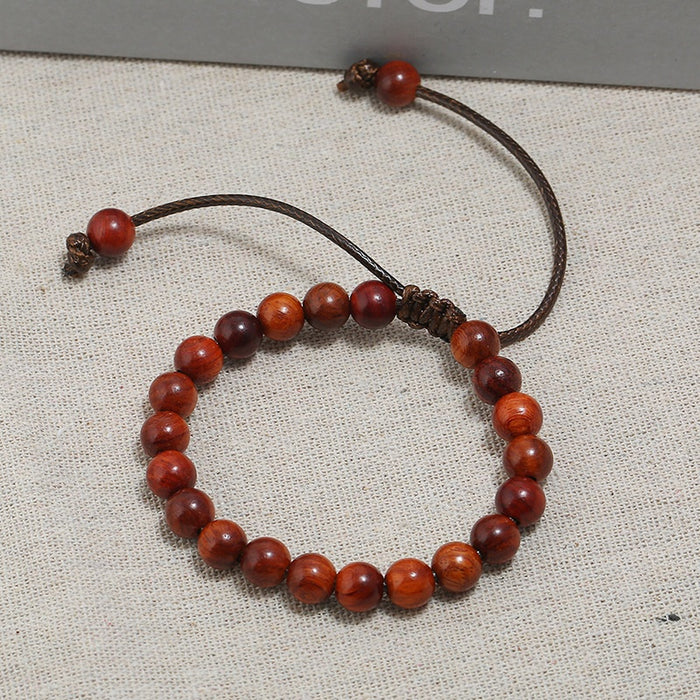 Simple Adjustable Rope Bracelet With Wooden Beads Unisex Handmade Wristband Small Gift Jewelry