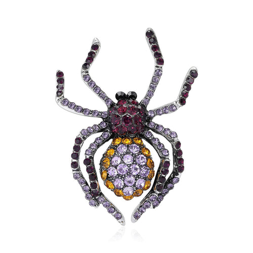Vintage Alloy Rhinestone Spider Brooch Pin For Halloween Suit Decoration