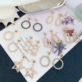 Elegant Korean Geometric Hollow Round Star Pearl Rhinestone Alloy Stud Drop Statement Earrings view 1