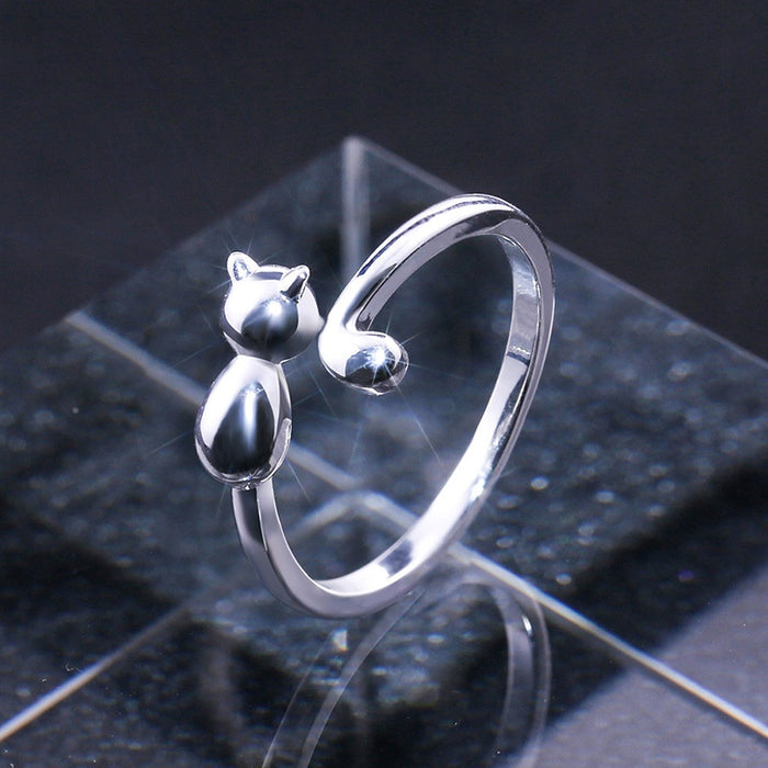 Cute Cat Open Ring, Korean Style Creative Adjustable Kitten Women's Finger Ring Jewelry