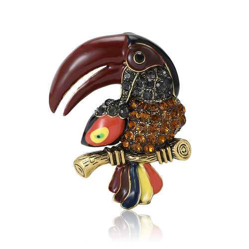 Alloy Enamel Rhinestone Parrot Brooch Pin For Suits And Coats