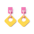 Candy Color Contrast Spliced Geometric Rectangle Square Matte Acrylic Statement Dangle Earrings view 5