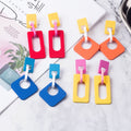 Candy Color Contrast Spliced Geometric Rectangle Square Matte Acrylic Statement Dangle Earrings view 1