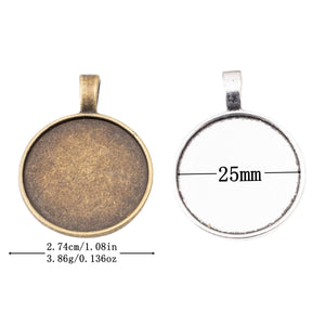 25mm Zinc Alloy Round Bezel Setting Charm Pendant for DIY Necklace Bracelet Jewelry Making