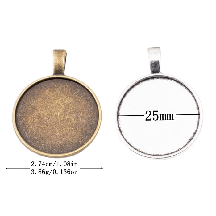 25mm Zinc Alloy Round Bezel Setting Charm Pendant for DIY Necklace Bracelet Jewelry Making