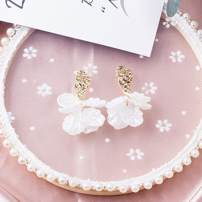 Elegant Iridescent Cracked Shell Flower Drop Alloy 925 Silver Pin Fresh Statement Earrings