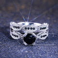 Vintage Couple Ring Set With Black Zircon, White Gold Plated Double Layer European Jewelry view 5