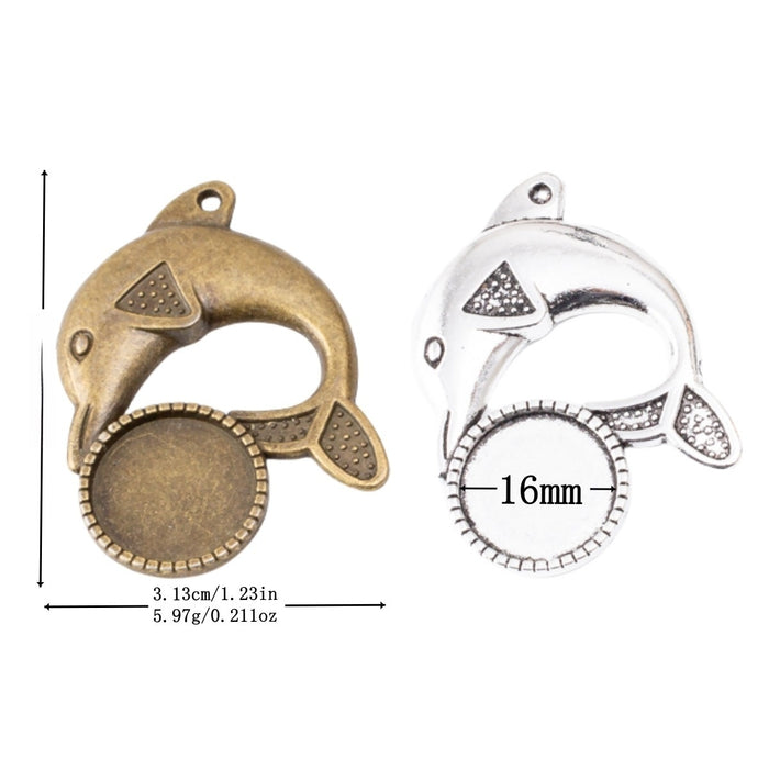 16mm Zinc Alloy Dolphin Frame Charm Pendant for DIY Necklace Bracelet Jewelry Making