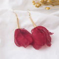 Elegant Alloy Hook Organza Chiffon Mesh Large 3D Flower Petal Drop Dangle Fashion Earrings view 3