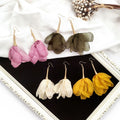 Elegant Alloy Hook Organza Chiffon Mesh Large 3D Flower Petal Drop Dangle Fashion Earrings view 1