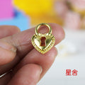 Gold Tone Heart Padlock Pendant Charm with Floral Cutouts view 3