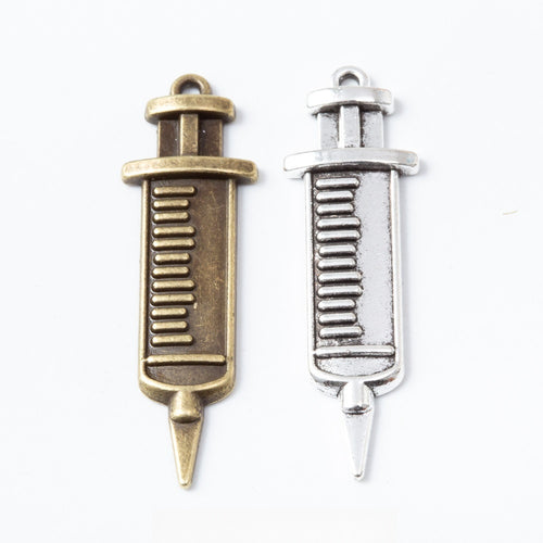 Zinc Alloy Medical Syringe Charm Pendant for DIY Necklace Bracelet Jewelry Making