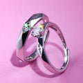 Korean Style Couple Open Ring Set, Platinum Plated His Queen Her King Engraved Rings view 4