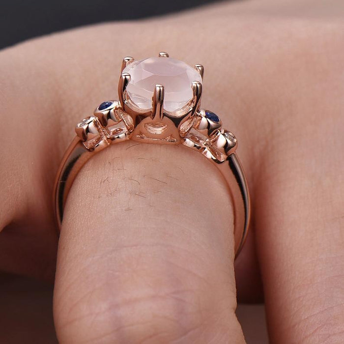 Micro Pave Frosted Zircon Ring, European Opal Rose Gold Women's Engagement Finger Ring