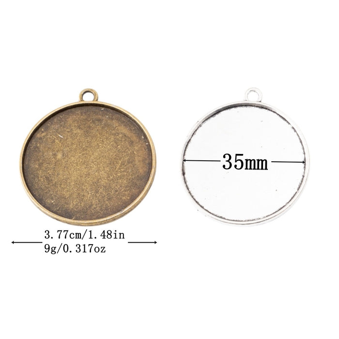 35mm Zinc Alloy Round Bezel Charm Pendant for DIY Necklace Bracelet Jewelry Making
