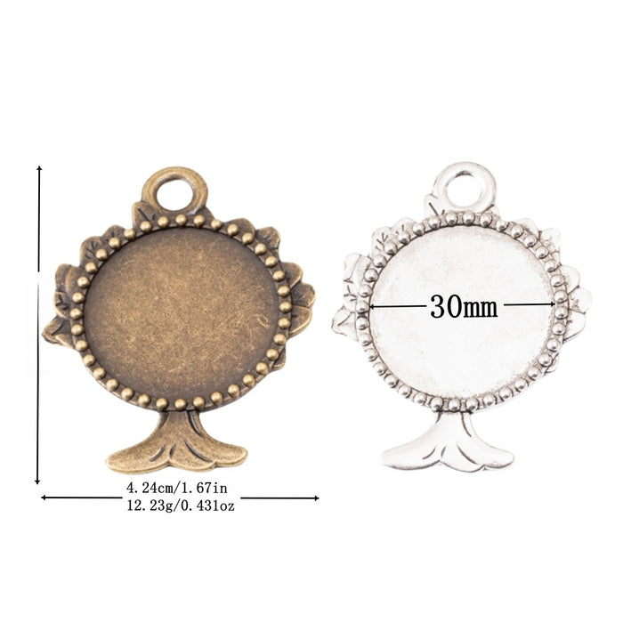 30mm Zinc Alloy Tree Bezel Charm Pendant for DIY Necklace Bracelet Jewelry Making