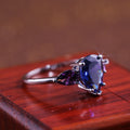 Pear Shaped Teardrop Blue Purple Zircon Inlaid Ring, Creative Fashion Jewelry Accessory view 3