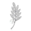 Alloy Pearl Rhinestone Leaf Brooch Pin For Women's Clothing Decoration view 2