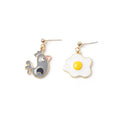 Sterling Silver Needle Asymmetric Fried Egg Donut Unicorn Stud Earrings Summer Fashion view 5