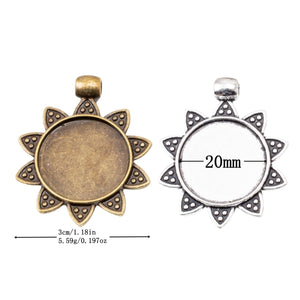 20mm Zinc Alloy Floral Round Tray Charm Pendant for DIY Necklace Bracelet Jewelry Making