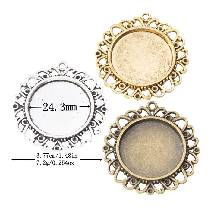 24mm Zinc Alloy Round Bezel Charm Pendant for DIY Necklace Bracelet Jewelry Making