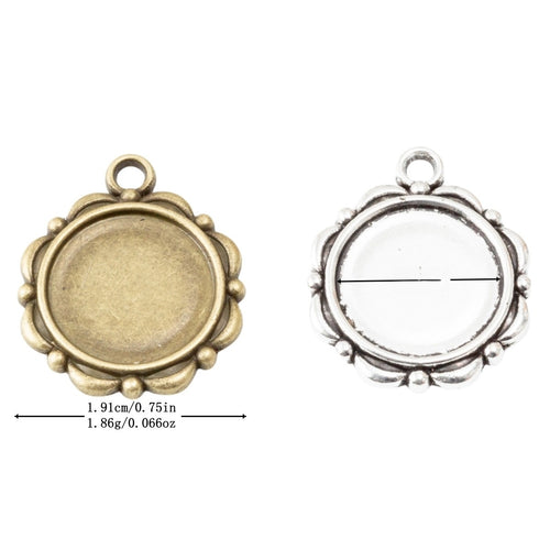 14mm Zinc Alloy Round Bezel Charm Pendant for DIY Necklace Bracelet Jewelry Making