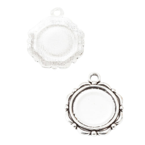 14mm Zinc Alloy Round Bezel Charm Pendant for DIY Necklace Bracelet Jewelry Making