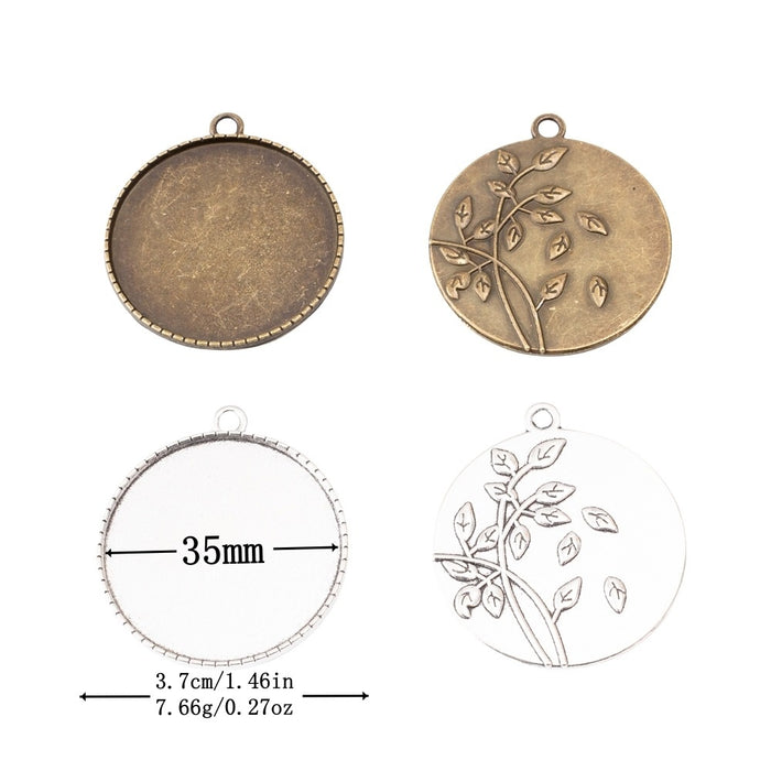 35mm Zinc Alloy Round Bezel Charm Pendant No.054728 for DIY Necklace Bracelet Jewelry Making