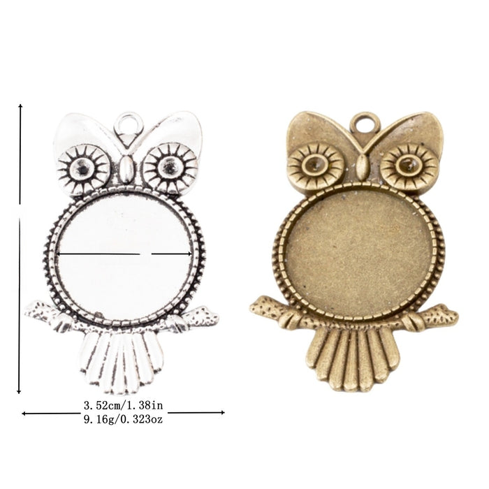 25mm Zinc Alloy Owl Round Bezel Charm Pendant for DIY Necklace Bracelet Jewelry Making