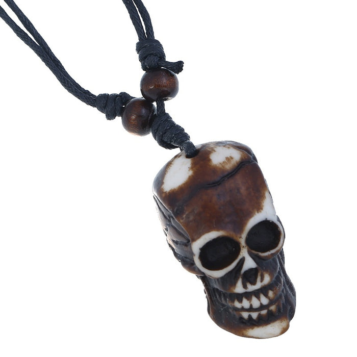 Handmade Braided Resin Skull Head Necklace Ethnic Tribal Tourist Souvenir Jewelry
