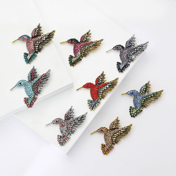 Alloy Rhinestone Hummingbird Brooch Pin For Blazers And Shirts