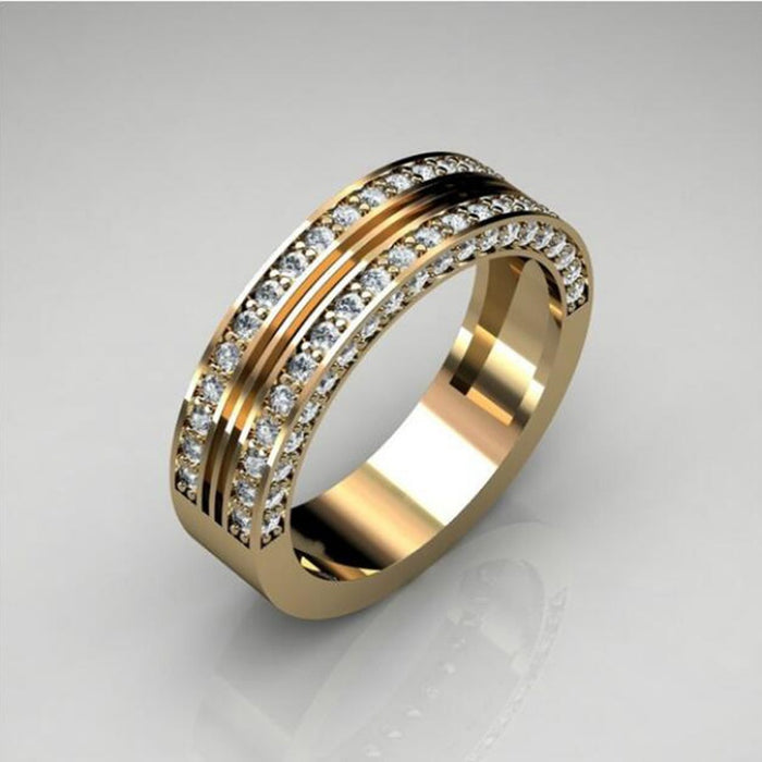14K Gold Plated Cubic Zirconia Band Ring, European American Micro Pave Engagement Jewelry
