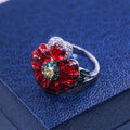 European Rose Flower Enamel Cloisonne Craft Ring Fashion Women's Statement Jewelry view 3