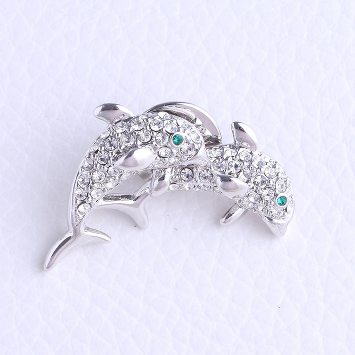 Alloy Rhinestone Dolphin Brooch Pin For Fashion Clothing Decoration