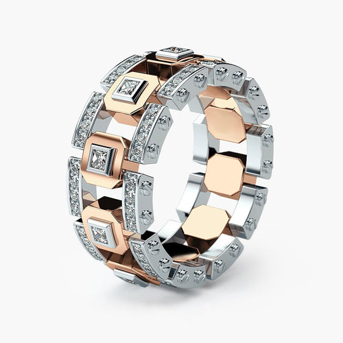 Fashion Modern Copper Rose Gold Plated Two Tone Full CZ Engagement Ring, Creative Jewelry