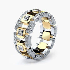 Fashion Modern Copper Rose Gold Plated Two Tone Full CZ Engagement Ring, Creative Jewelry