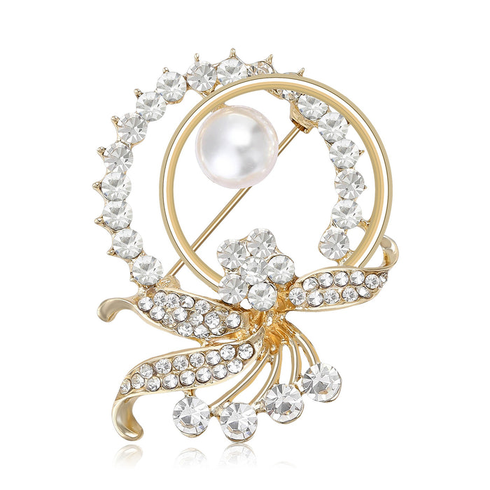 Alloy Pearl Rhinestone Floral Brooch For Women's Clothing