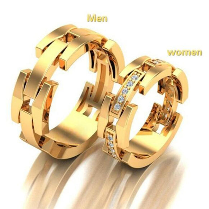 Punk Style Couple Ring, Gold Plated Copper Zircon Inlaid Fashion Hand Jewelry Accessory