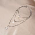 European Multi Layer Geometric Spliced Pearl Letter Necklace Trendy Collarbone Sweater Chain view 4