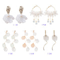 Elegant White Shell Flower Petal Pearl Alloy Stud Drop Earrings for Women Fresh Forest Style Earrings view 4