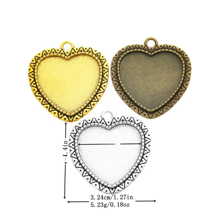25mm Zinc Alloy Heart Bezel Charm Pendant for DIY Necklace Bracelet Jewelry Making