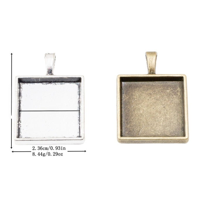 20mm Zinc Alloy Square Bezel Charm Pendant for DIY Necklace Bracelet Jewelry Making