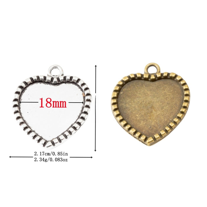 18mm Zinc Alloy Heart Setting Charm Pendant for DIY Necklace Bracelet Jewelry Making