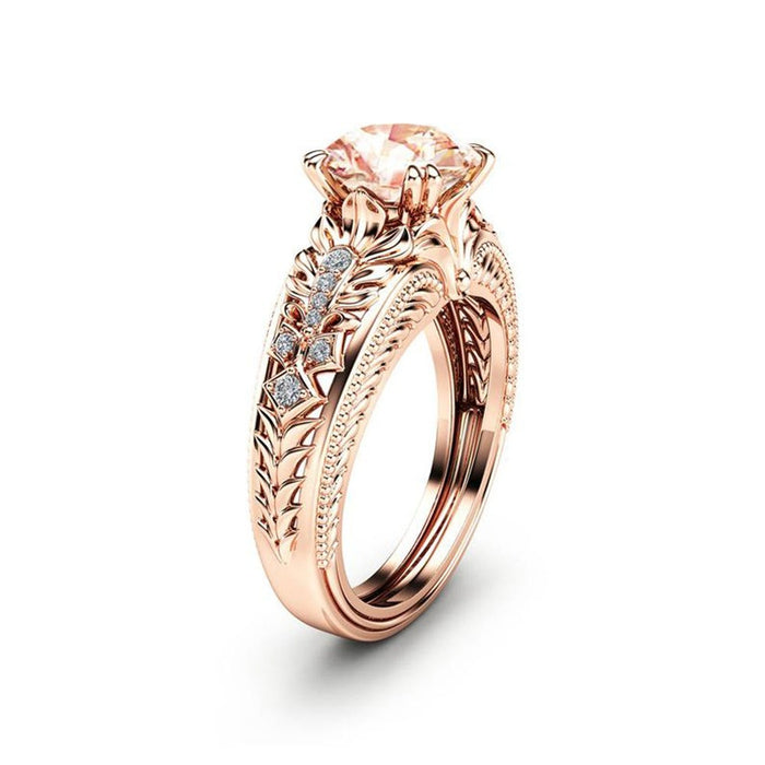 Luxury Rose Gold Zircon Solitaire Band Ring For Women, Proposal And Engagement Jewelry