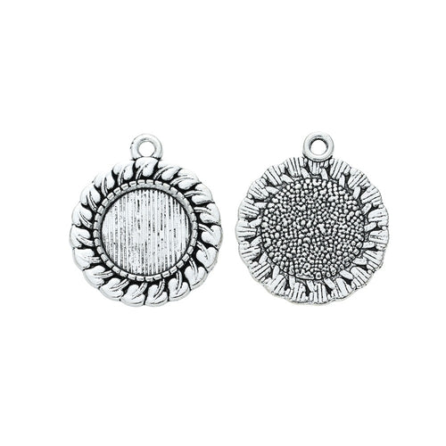 12mm Zinc Alloy Round Bezel Charm Pendant No.198343 for DIY Necklace Bracelet Jewelry Making