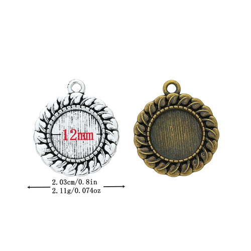 12mm Zinc Alloy Round Bezel Charm Pendant No.198343 for DIY Necklace Bracelet Jewelry Making