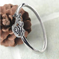 Vintage Silver Rose Flower Ring, European American Antique Silver Plated Engagement Finger Jewelry view 3