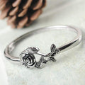 Vintage Silver Rose Flower Ring, European American Antique Silver Plated Engagement Finger Jewelry view 2