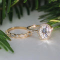 European Style Gold Plated Copper Cubic Zirconia Wedding Couple Rings Romantic Diamond Look view 1