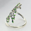 Korean Fresh Green Leaf Branch Ring, Handmade Enamel Adjustable Open Fashion Single Ring view 2